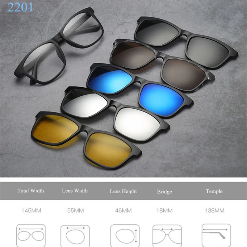 

Polarized Eyeglass TR Frames with 5 Clip On Sunglasses Men Magnetic Sunglass Optician Glass Frame （Myopia Presbyopia ）SO5-1