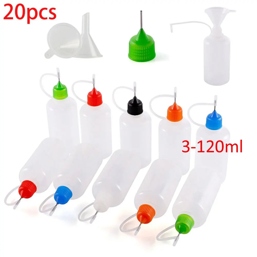 

20pcs x 3ml-120ml Dropper Bottles Needle Tip Empty LDPE Squeeze Dropper Juice Eye E Liquid Containers + 4 Mini Funnels