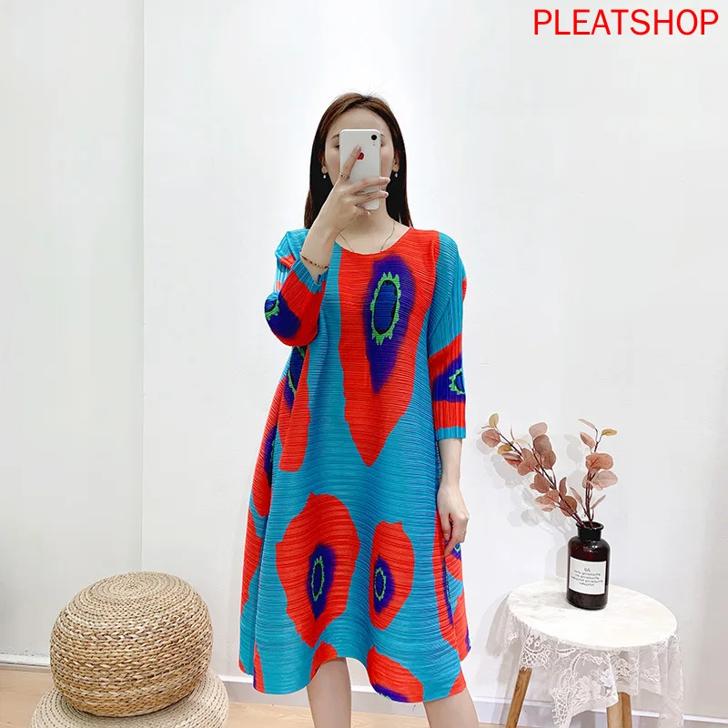 

MIYAKE Pleated Floral Printed Dress 2023 Summer New Large Size Loose Pleated Dresses Vestido De Mujer Robes Robe Femme Vestidos