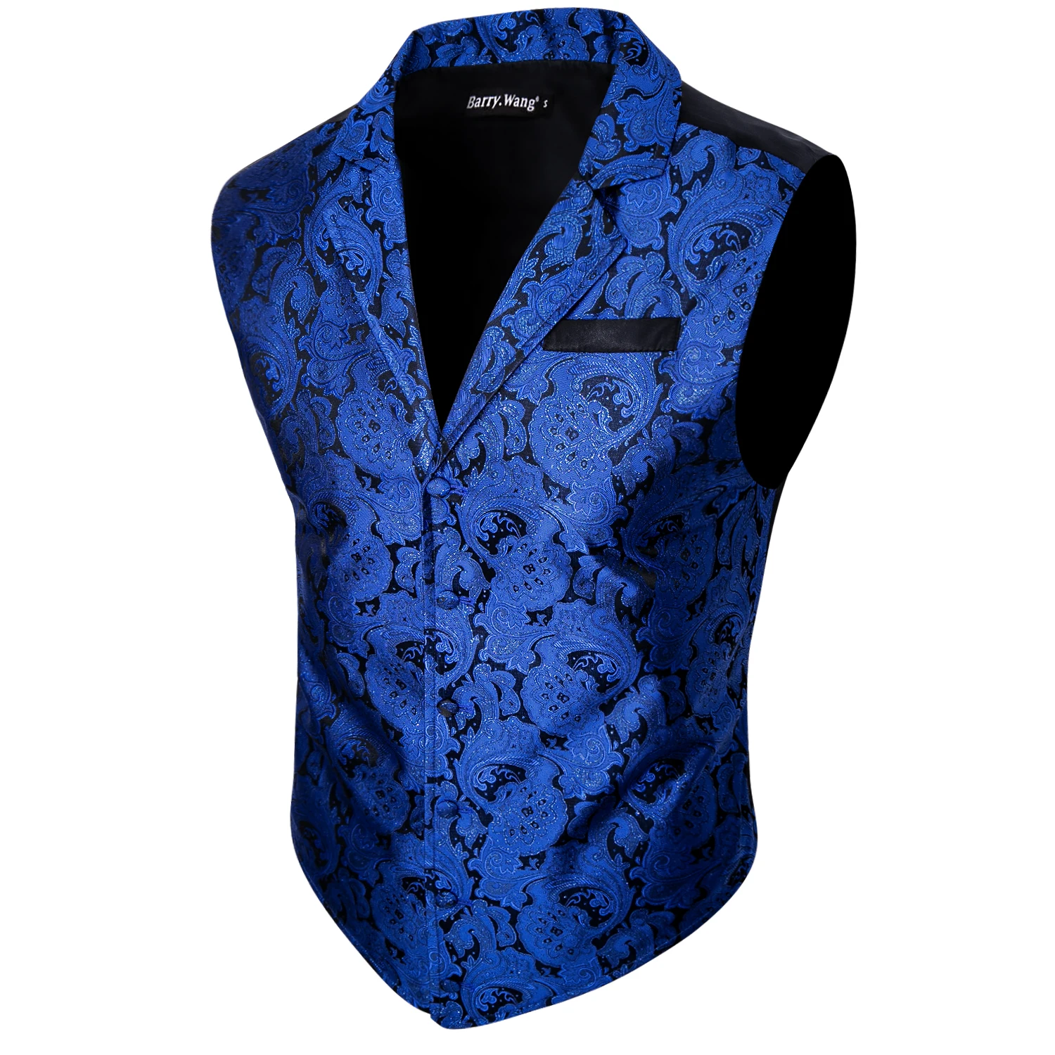 

Blue Mens Singlebreasted Paisly Silk Waistcoat Suit Collar New Arrival Autumn Mens Sleeveless Suit Vest Barry.Wang Designer