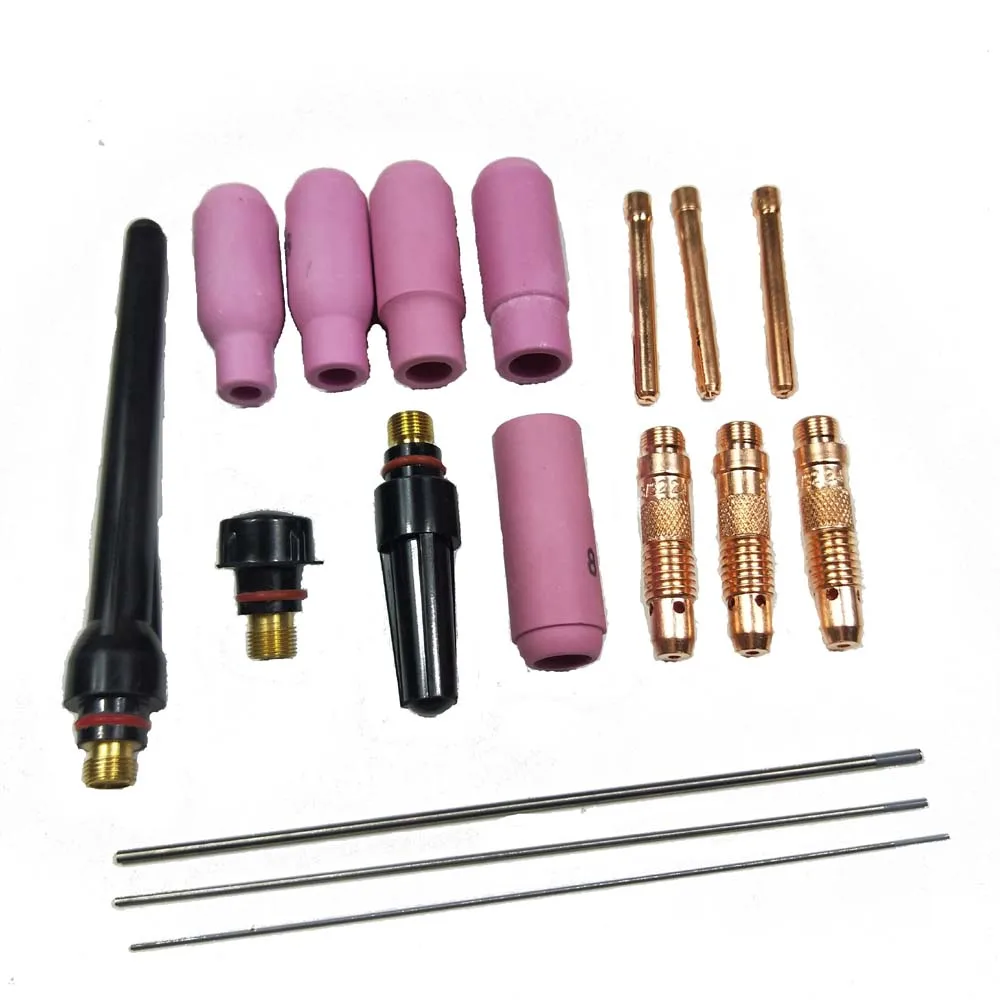 17Pcs Welders Welding Torch TIG Cup Collet Body Nozzle Kit Tungsten Electrode For WP-17/18/26 | Инструменты