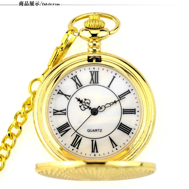 gold roman Vintage Silver Roman Number Quartz Pocket Watch Women Man Necklace Pendant with Chain Gift Clock Luxury Fob Watch - Цвет: gold roman