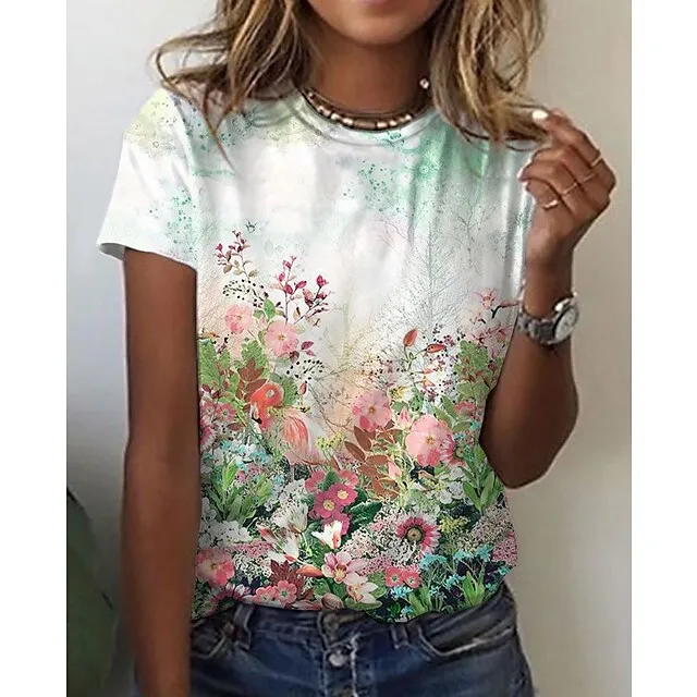 2021 New Women's Rose Flower Pattern Printing Top Fashion Summer Short-sleeved Fashion Casual Plus Size 3D Rose Printing T-shirt Z ROSE-13