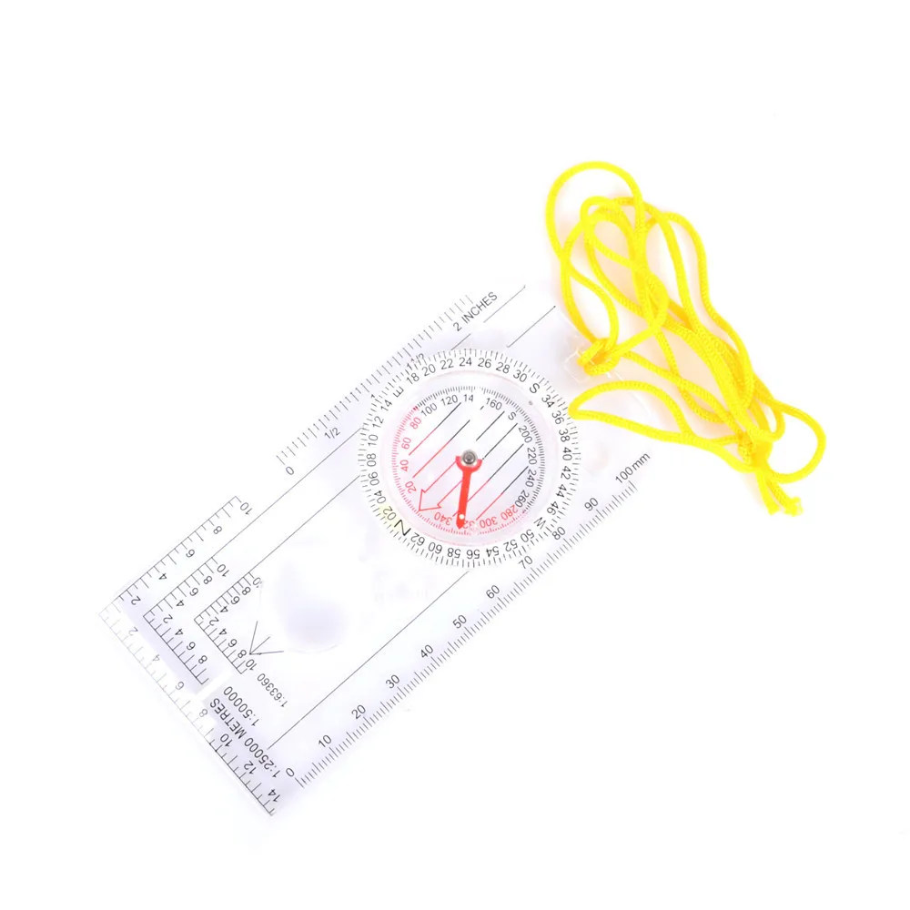 Clear Hnourishy Professional Mini Compass Map Scale Ruler Multifunctional Equipment Outdoor Hiking Camping Survival Guiding Tool 