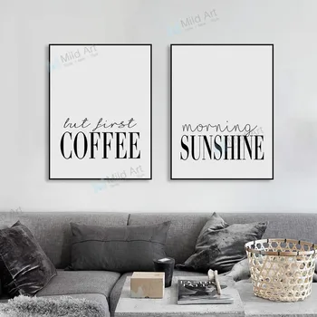 

Coffee and Sunshine English Small Phrase Modern Poster Canvas Painting Hanging Painting Wall Pictures for Living Room Wall Art