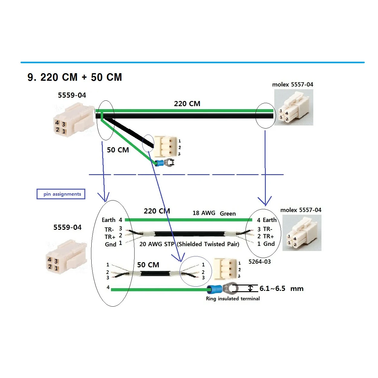 

Customer Design 5264 5559-04 5557-04 18awg 20awg shielded twister pairs ring insulated terminal