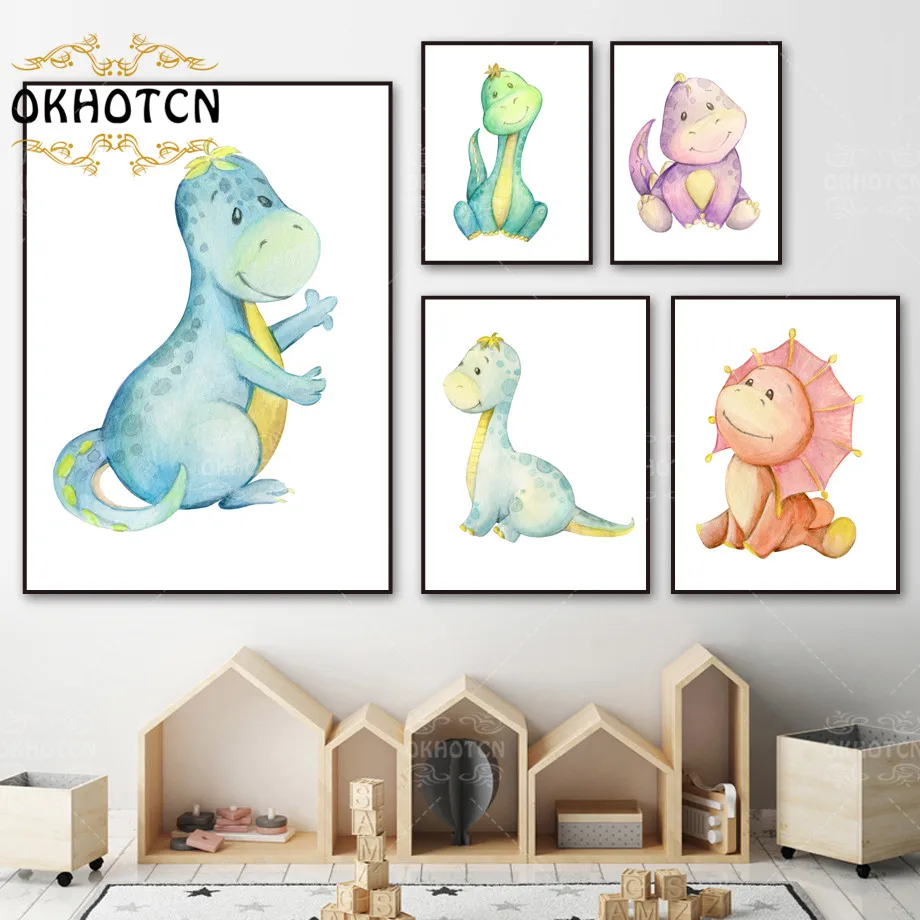 

Colorful Cartoon Baby Dinosaur Baby Kids's Bedroom Decoration Minimalist Canvas Painting Wall Art Decoration Nordic Home Decor