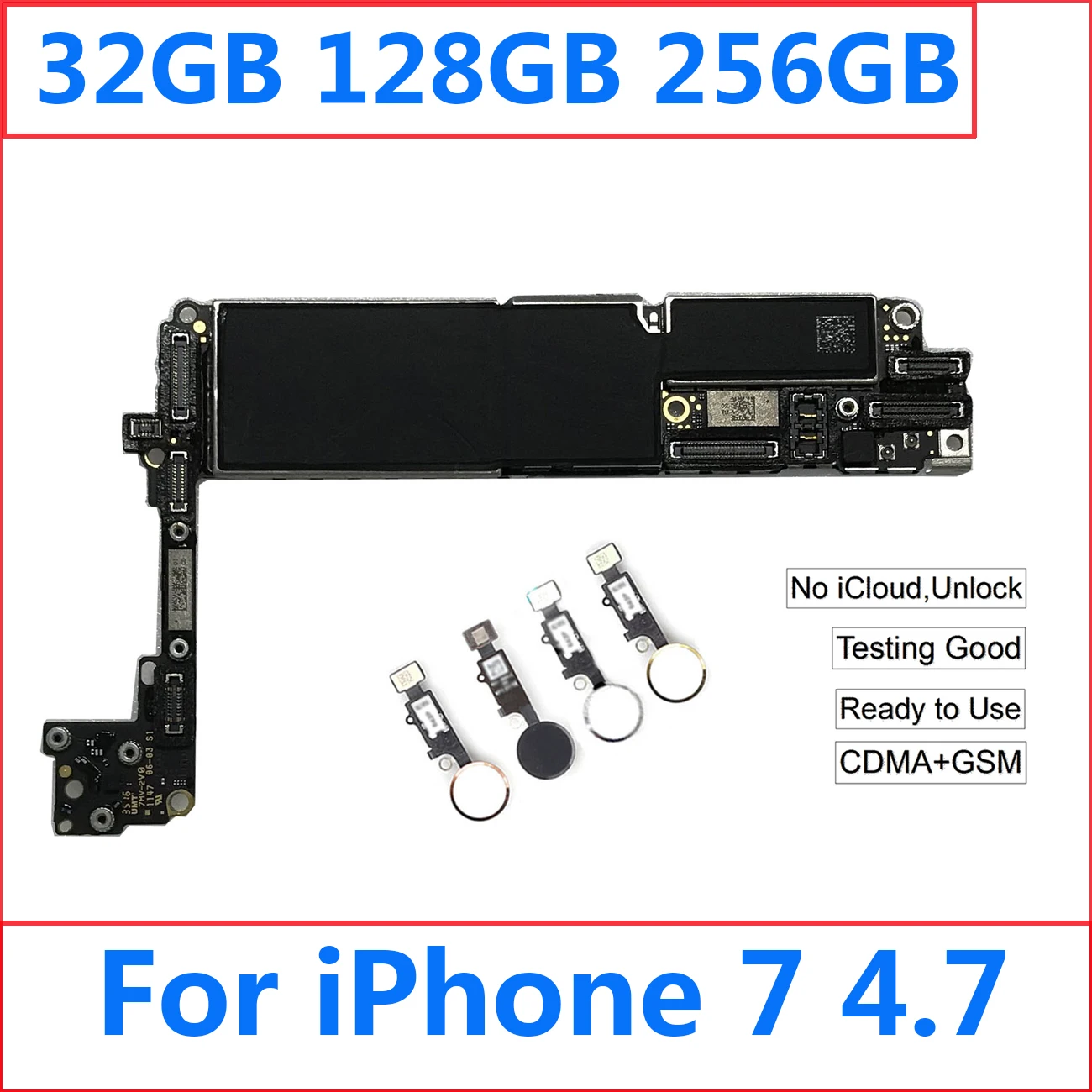 Placa base desbloqueada para iPhone 7, placa lógica iCloud con ID táctil A1660 CDMA, A1778, sin bloqueo