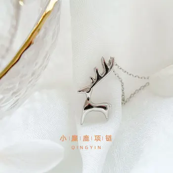 

Silver S925 Sterling Silver Necklace Women's Korean-style Sweet Small Elk Necklace Cute Small Animal Deer Short Choker