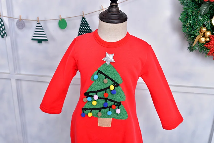 Christmas family couple parent-child sweater winter plus velvet round neck ball Christmas tree sweater class service custom