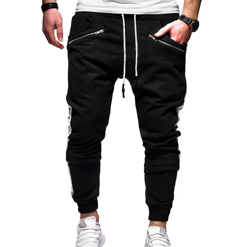 

Black Hip Hop Mens Joggers Pants Fashion Zipper Pocket Casual Pants Fitness Sportswear Tracksuit Skinny Sweatpants Trousers