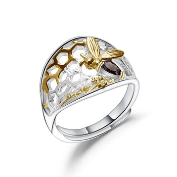 

GEM'S BALLET 925 Sterling Silver 0.21Ct Natural Smoky Quartz Golden Honeycomb Ring Handmade Ring For Women Fine Jewelry