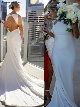 

2020 Simple Mermaid Wedding Gowns For Bride Sleeveless Open Back Court Train Bridal Dresses Vestidos De Noiva Robe Do Mariee
