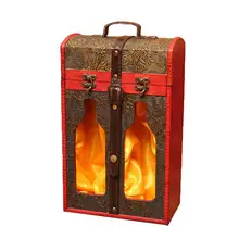 Ретро упаковочная коробка для вина в китайском стиле, деревянный подарочный чехол для вина, декоративный контейнер из искусственной кожи