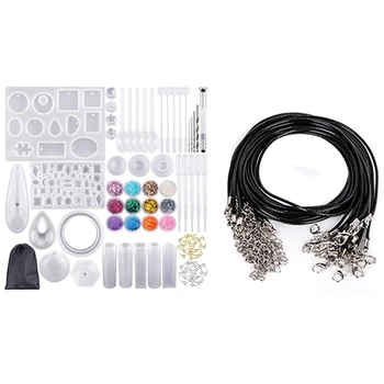 

20Pcs Black Wax Line String Chain Cord & 1 set Silicone Casting Molds and Tools Set for DIY Jewelry Craft Making