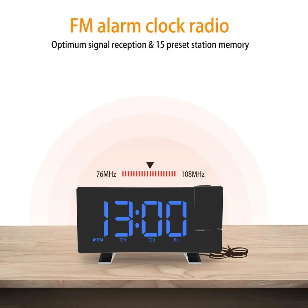 Digital FM Radio Alarm Clock with Projection 4 Alarm Sounds 9 Min Snooze Function Sleep Timer for Home Office Bedroom