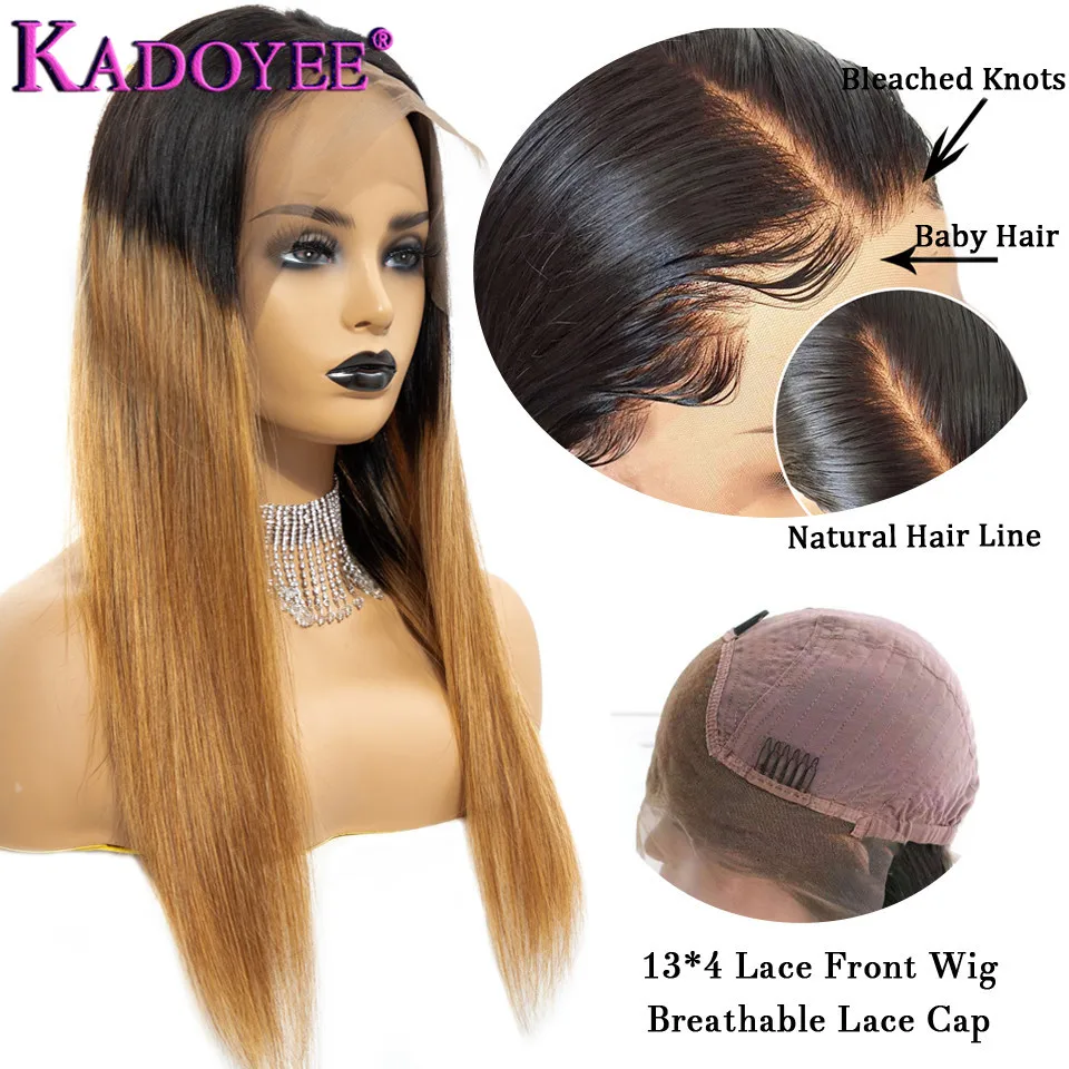 Brazilian Straight Lace Front Wig With Baby Hair Pre Plucked Hairline Ombre 1B27 Color Ear to Ear Human Hair Lace Frontal Wig