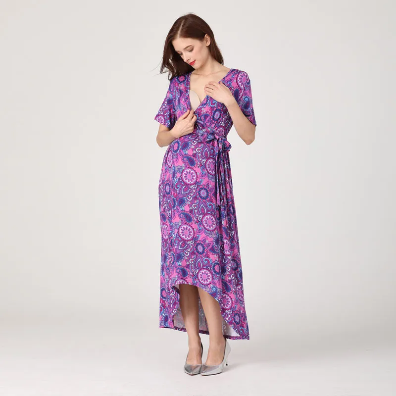 Женское платье для беременных с завышенной талией и поясом, регулируемое платье с v-образным вырезом для кормления грудью