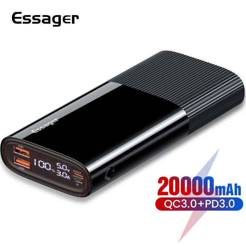 Essager Power Bank 20000mAh PD QC 3.0 External Battery Charger USB Type C Powerbank 20000 mAh Poverbank For Xiaomi mi iPhone Essager Power Bank 20000mAh PD QC 3.0 External Battery Charger USB Type C Powerbank 20000 mAh Poverbank For Xiaomi mi iPhone