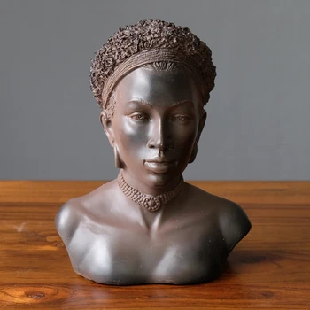 

American Country African Beautiful Women Art Sculpture Girl Figure Head Portraits Statue Resin Crafts Decoration for Home R3166