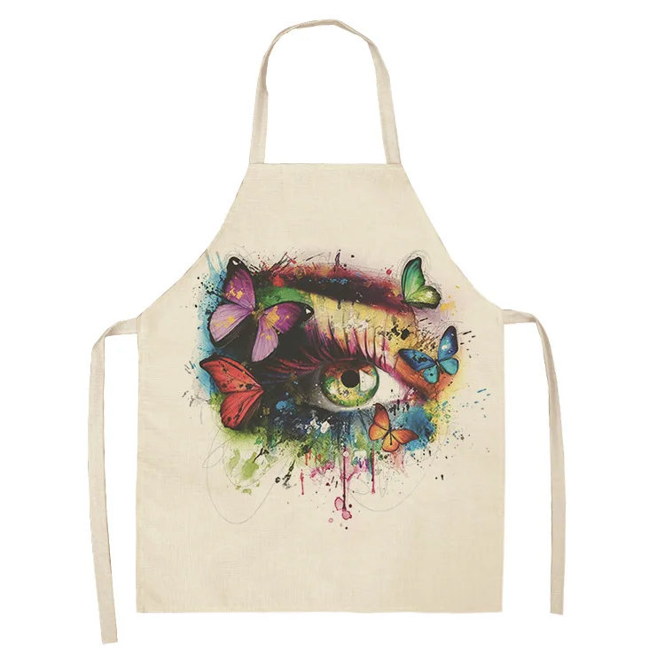 Colorful Eye Lashes Printed Kitchen Apron Kids Men Women Chef Cooking Aprons Cotton Linen Waist PVC Apron Cleaning