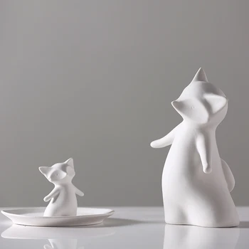 

AMERICAN STYLE CERAMIC FOX ANIMAL FIGURINES MESA DECORATION CREATIVE WHITE ARTS AND CRAFTS HOME DECORATION