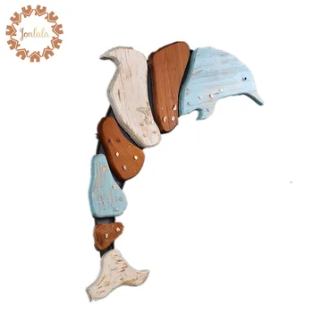 

Marine Animals Dolphin Wall Ornaments Wooden Wall Mural Cartoon Decorative Creative Model Wall Hanging Decoration X'max Gift