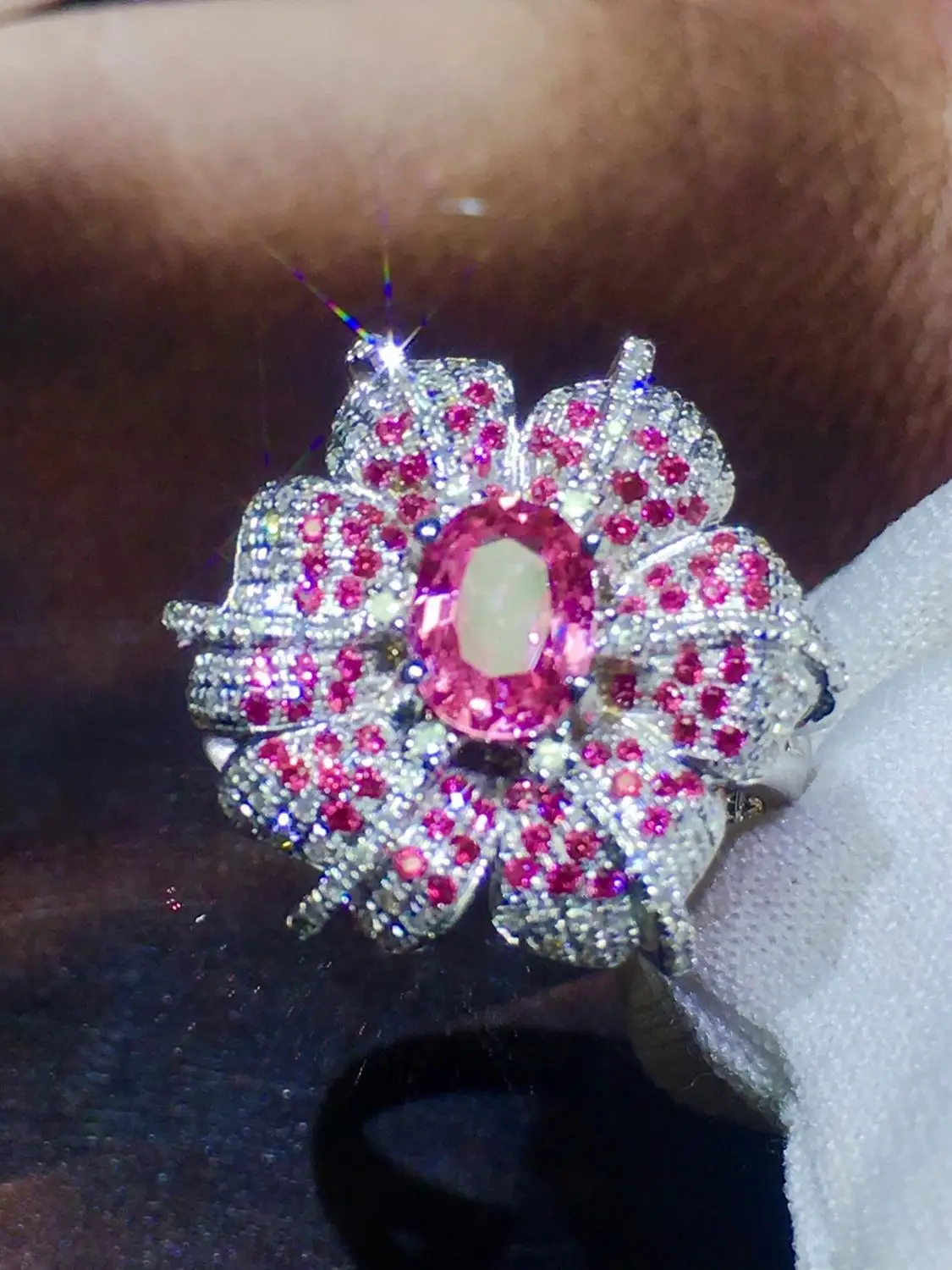 Pink Sapphire Ring Real Pure 18 K Natural Padparadscha Gemstones 0.92ct Diamonds Stone Female | Украшения и аксессуары