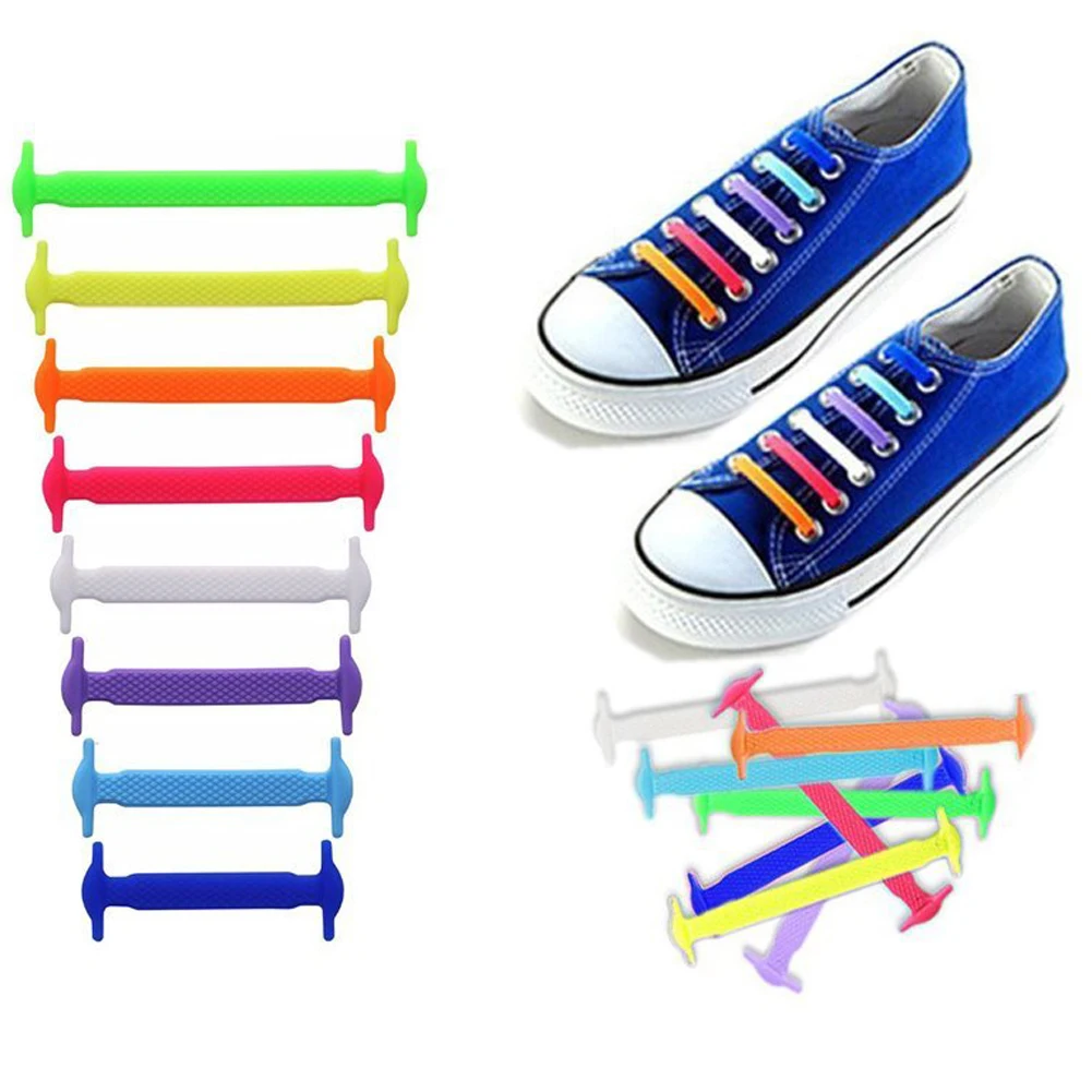 16Pcs Colored 100% Silicone Easy No Tie Elastic Shoe Laces Adult Shoelaces T99