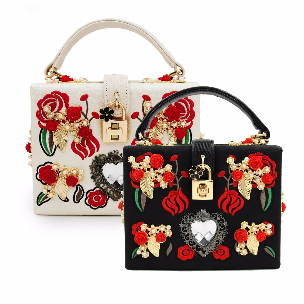 

Industrial Embroidery Evening Bag Luxury Metal Rose Varved Diamond Set Handbag Shoulder Messenger Bag