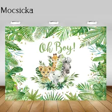 

Mocsicka Forest Oh Boy Baby Shower Backdrop Green Leaves Gold Polka Dot Animal Baby Birthday Photo Background Photostudio Custom