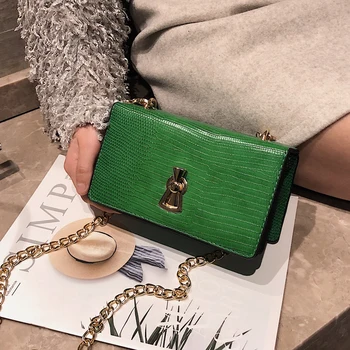 

Luxury Brand Crocodile pattern Square bag 2019 New Quality PU Leather Women's Designer Handbag Lock Chain Shoulder Messenger Bag