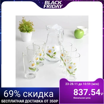 

Drinking set "White camomiles", 7 items: 1 l jug, 230 ml glass 6 pcs