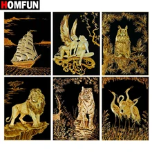 HOMFUN Алмазная картина "парусный пейзаж животных" вышивка крестиком на заказ фото Алмазная вышивка квадратная круглая дрель домашний декор