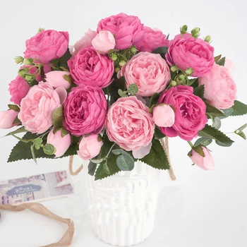 

5 Big Heads/Bouquet Peony Artificial Flowers Home Decoration Accessories Wedding Party Silk Peonies Diy Craft Roses Flowers