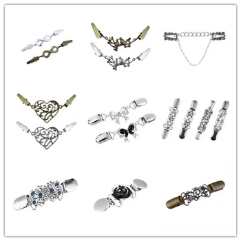 

New Cardigan Sweater Blouse Shawl Brooch Shirt Collar Retro Duck Clip Clasps Charm Accessories Gift Carved Flower Jewelry Women