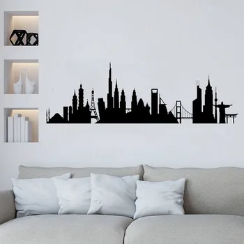 

Large Size Wall Sticker Modern City Skyline Wall Decal DIY Home Wall Decoration Removable Cut Vinyl Pairs London Berlin WL779