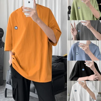 

Base Men T Shirt Pure Color Clothes 6 Colors Casual Solid Short Sleeve Cotton Tshirt