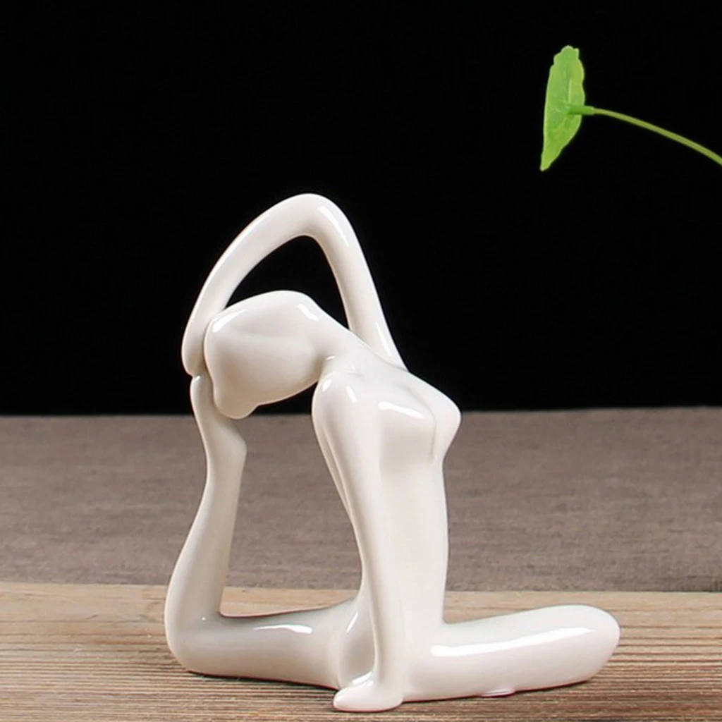 Ceramic Yoga Figure Ornament Statue Sculpture for Zen Garden Home Yoga Room Desk Decor
