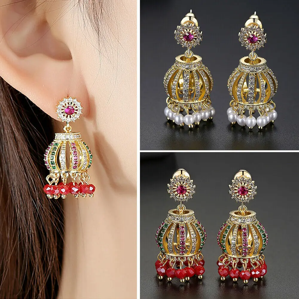 Индийские женские серьги Jhumka Jhumki циркониевые колокольчики висячие этнические