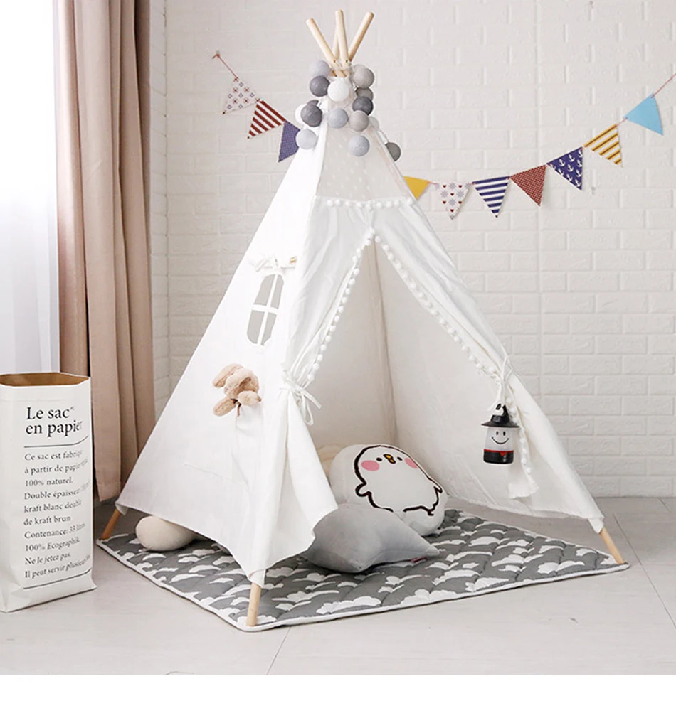 Большая палатка teepee, Детская Хлопковая парусиновая палатка для ролевых игр для мальчиков и девочек с вигвам, подарок, игровой домик, кружевная мультяшная индийская палатка-вигвам