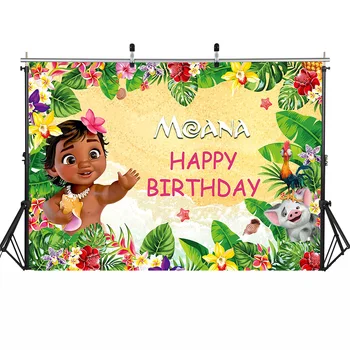 

Cartoon Kid Birthday Backdrop Photography Summer Beach Sea Luau Princess Girl Birthday Background Aloha Tropical Party Photocall