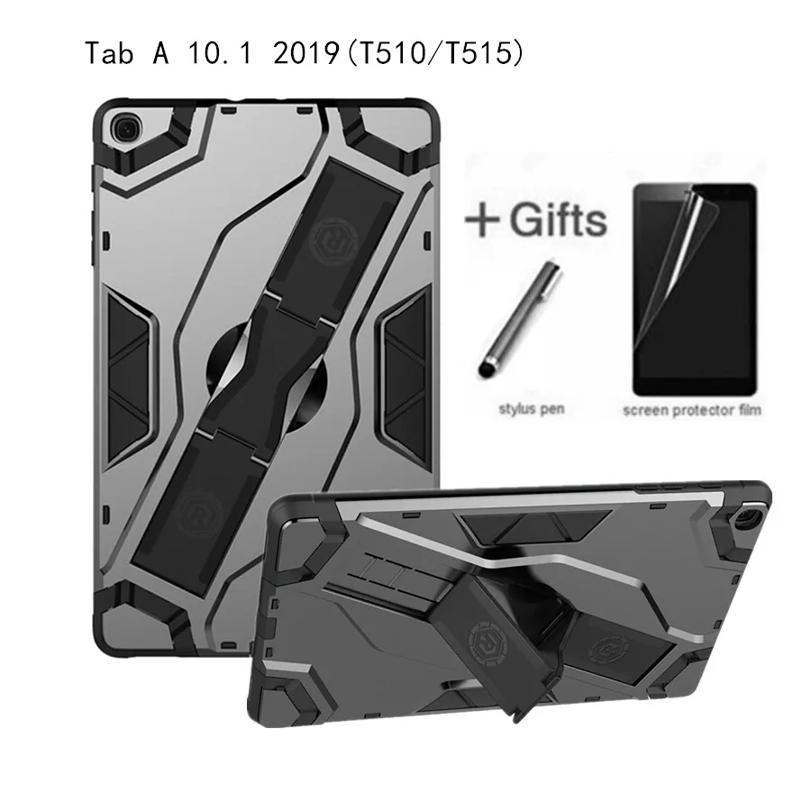 

Case For Samsung T510 T515 SM-T510 Funda Tablet Back hard Armor PU+PC Heavy Duty Cover Tab A 10.1 2019 Stand Shell Capa+Film+Pen