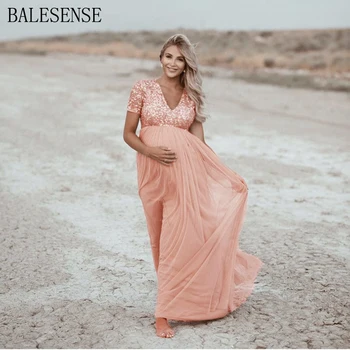 

Elegant Maternity Photography Props Pregnancy Dress For Photo Shooting Sequins Tulle Pregnant Women Dresses Maxi Maternity Gown