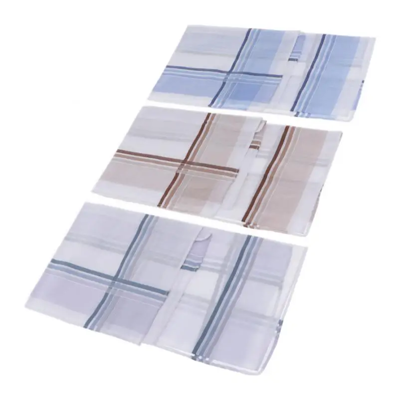 Set Of 3 High Quality Cotton Handkerchiefs For Men, Simple And Classic Plaid Design