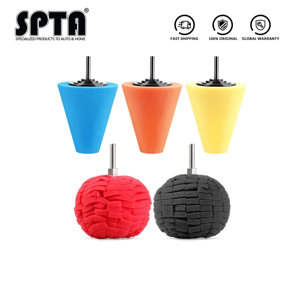 

SPTA Car Polish Burnishing Foam Sponge Waxing Headlight Polishing Pad Kit Cone Shaped Buffing Pads For Car Polisher Wheel Hub