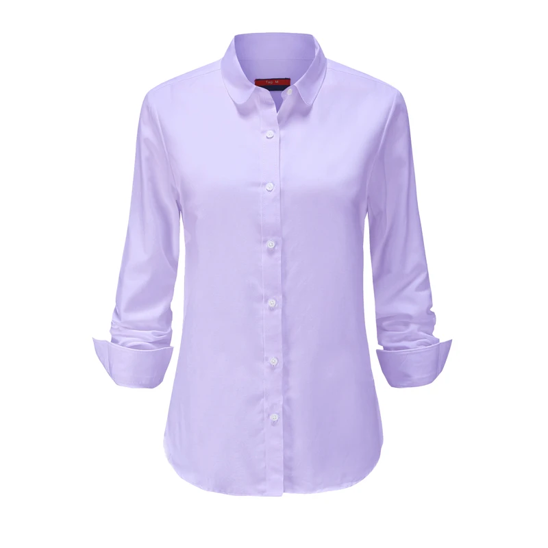 Dioufond белая женская блузка, одноцветная, с длинным рукавом, школьная рубашка, для работы, плюс размер, женские блузки, хлопок, синяя рубашка, 5XL, женская одежда - Цвет: Purpleoxford
