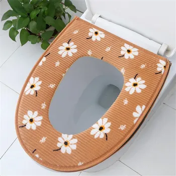 

Soft Material Anti Slip Printing Bath Mat Household Zipper Toilet Seat Pad Absorbent Base Set Bathroom Accessories