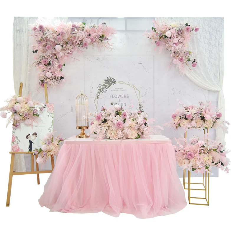 Свадебный розовый сцена набор искусственный цветочный композиция предварительно функциональная область Декор вечерние сценический макет Окно Фон цветок стена шар
