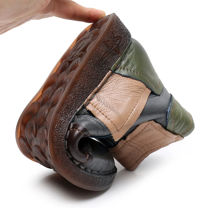 National Handmade Comfortable Genuine Leather Boots Woman Vintage Large Size Mother Shoes Female Middle-aged Warm Leather Boots